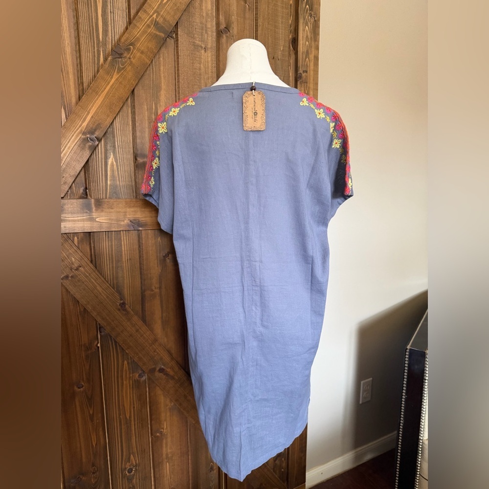 Natural Life Mini Dress Blue/Gray Sz S Boho Cottage Core Cotton Embroidered NWT - Picture 4 of 8